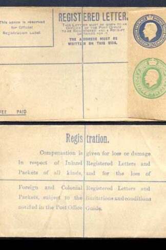 RP33 KGV 3 1/2d and 1/2d Registered Envelope BO Under Flap Size F MINT