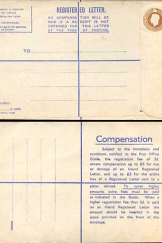 RP63 KGVI 5 1/2d Registered Envelope Size H McCorquodale Imprint Mint
