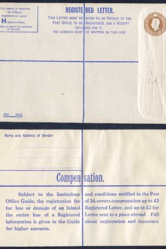 RP54 KGVI 5 1/2d Registered Envelope Size H McCorquodale Imprint MINT
