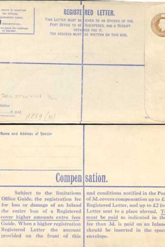 RP59 KGVI 5 1/2d Registered Envelope Size H McCorquodale Imprint Mint