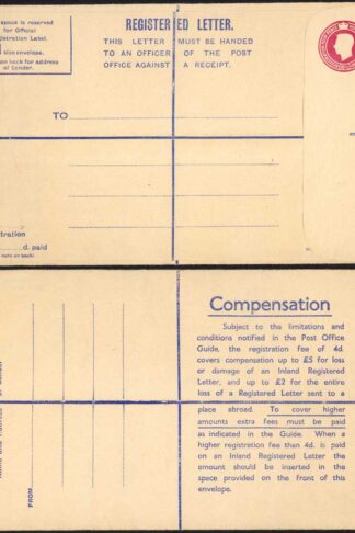 RP63 KGVI 6 1/2d Registered Envelope Size H two pounds on the back Mint