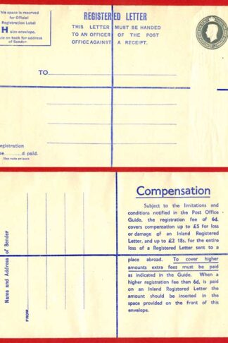 RP71 KGVI 8 1/2d Registered Envelope Size H 6d on the back Mint