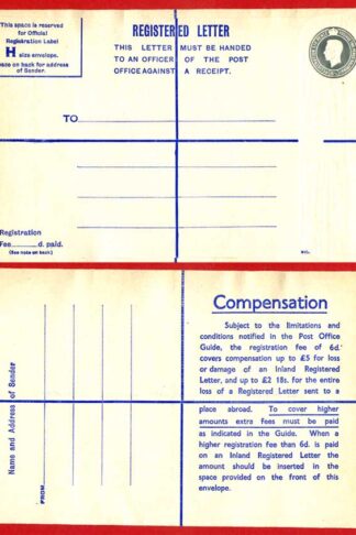 RP71 KGVI 8 1/2d Registered Envelope Size H 6d on the back Mint