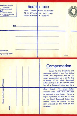 RP71 KGVI 8 1/2d Registered Envelope Size H 6d on the back Mint
