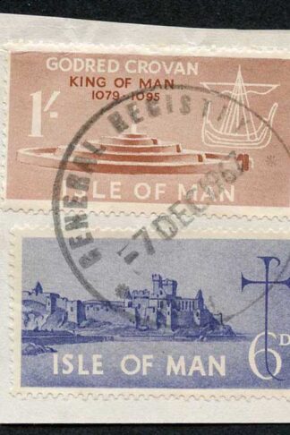 Isle of Man 1/- Brown and 6d Blue QEII Pictorial Revenues CDS On Piece