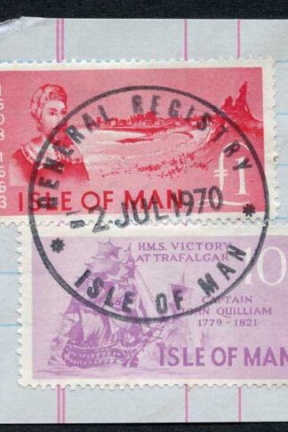 Isle of Man One Pound Deep Pink and 10/- Purple QEII Pictorial Revenues CDS On