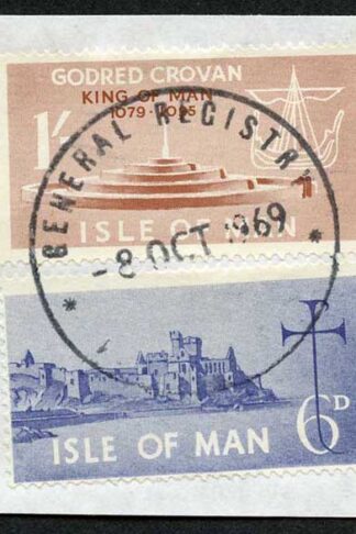 Isle of Man 1/- Brown and 6d Blue QEII Pictorial Revenues CDS On Piece
