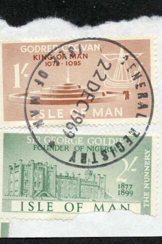 Isle of Man 2/- Green and 1/- Brown QEII Pictorial Revenues CDS On Piece