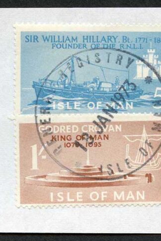 Isle of Man 5/- Blue and 1/- Brown QEII Pictorial Revenues CDS On Piece