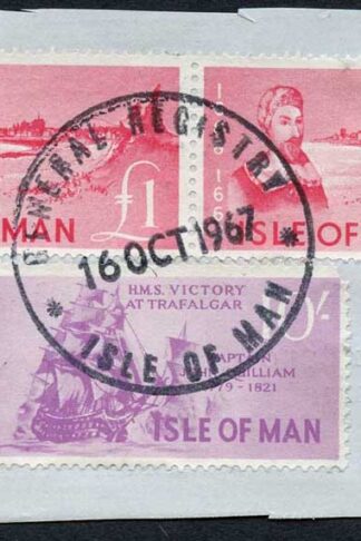 Isle of Man 2 x One Pound Deep Pink and 10/- QEII Pictorial Revenues CDS On Pie