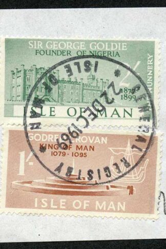 Isle of Man 2/- Green and 1/- Brown QEII Pictorial Revenues CDS On Piece