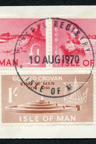 Isle of Man 2 x One Pound Deep Pink and 1/- QEII Pictorial Revenues CDS On Piece