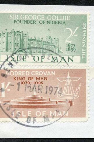 Isle of Man 2/- Green and 1/- Brown QEII Pictorial Revenues CDS On Piece