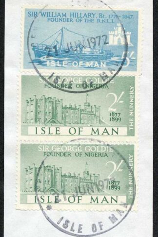 Isle of Man 5/- Blue and 2x 2/- Green QEII Pictorial Revenues CDS On Piece