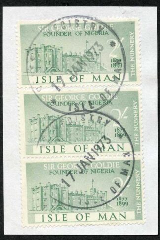 Isle of Man 2/- Green Strip 3 QEII Pictorial Revenues CDS On Piece