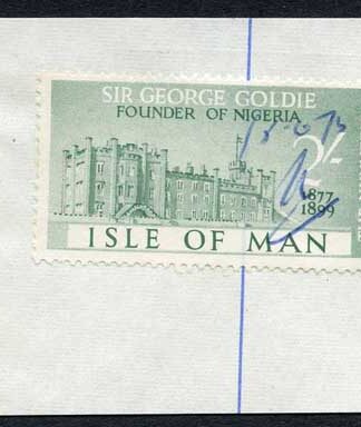 Isle of Man 2/- Green QEII Pictorial Revenue Manuscript Cancel On Piece