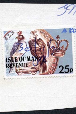 Isle of Man 25p Multicoloured QEII Pictorial Revenue Manuscript Cancel On Piece