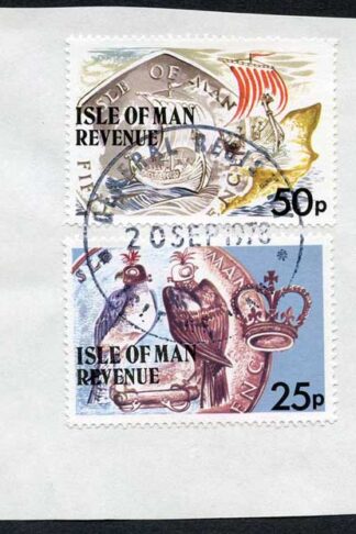 Isle of Man 50p and 25p Multicoloured QEII Pictorial Revenue CDS On Piece