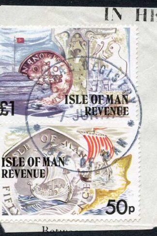 Isle of Man 1 Pound and 50p Multicoloured QEII Pictorial Revenue CDS On Piece