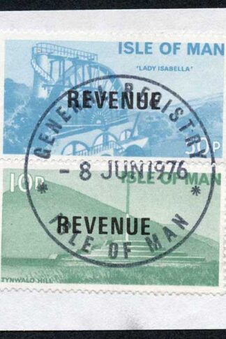 Isle of Man 50p Light Blue and 10p Green QEII Pictorial Revenue CDS On Piece