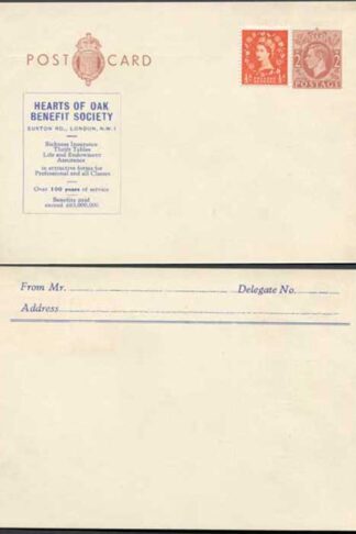 CS129 KGVI 2d Brown Postcard Stamp L26 Size G Mint Hearts of Oak Benefit Society
