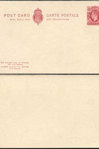 CP105b R KGVI 2d Red Brown Reply Card Mint Pinkish Tinted Card