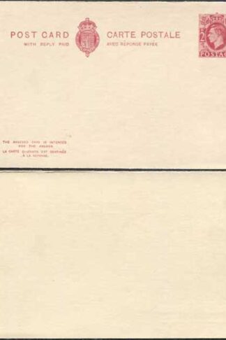 CP105b R KGVI 2d Red Brown Reply Card Mint Pinkish Tinted Card