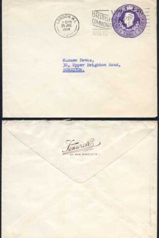 ES71 KGVI 3d Violet Stamped To Order Envelope Used Fenwick