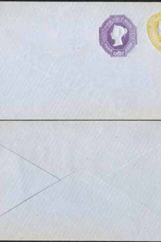ESC358 QV 1 1/2d Yellow and 6d Purple Compound Stamped to Order Envelope Mint
