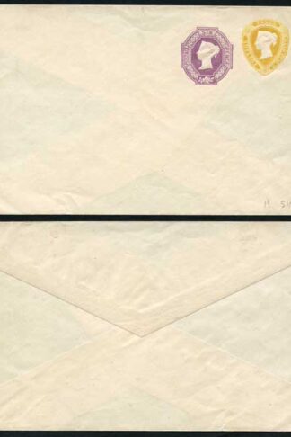 ESC358 QV 1 1/2d Yellow and 6d Purple Compound Stamped to Order Envelope Mint