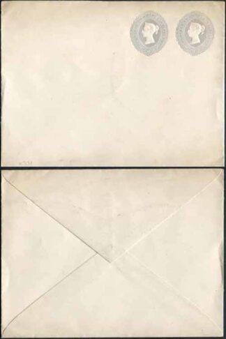 ESC142B QV 2 1/2d Grey Blue X TWO Stamped to Order Envelope Mint