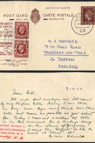 LP107a QEII 2d and 2d Reply Card on buff card Outward 1/2 Used