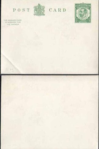 CP65 KGV 1/2d + 1/2d Green Reply Card Size d with Reply Card on reply half Mint