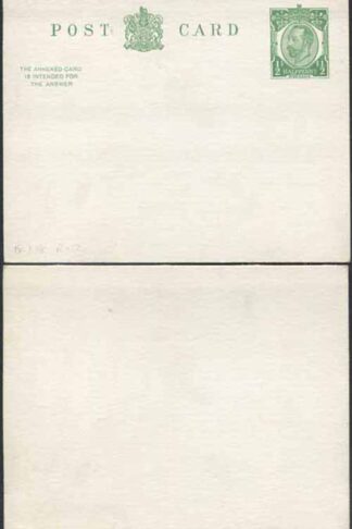 CP65 KGV 1/2d + 1/2d Green Reply Card Size d with Reply Card on reply half Mint
