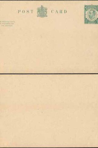 CP64 KGV 1/2d + 1/2d Green Reply Card Size f with Reply Card on reply half Mint