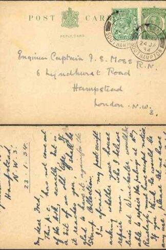 CP64 KGV 1/2d + 1/2d Green Reply Card Size f with Reply Card on reply half USED