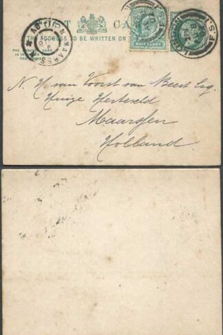 CP39 QV 1/2d + 1/2d Green Foreign Reply Card Size d Used