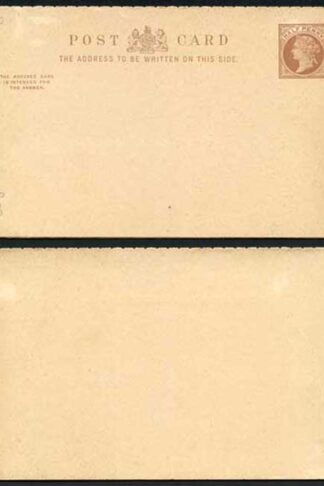 CP34 QV 1/2d + 1/2d Brown Reply Postcard Format CF9 Stamp L3 Mint