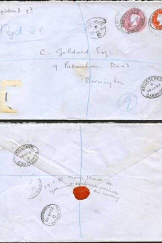 ESC191 QV 1/2d Vermillion and 3d Carmine Stamped to Order Envelope Used