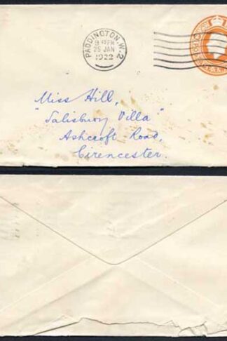 EP62 KGV 1920 2d Post Office Issue Envelope Size E USED RARE