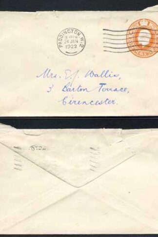 EP62 KGV 1920 2d Post Office Issue Envelope Size E USED RARE