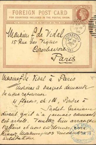 CP5 QV 1 1/4d Brown Foreign Card Format CF2 Stamp L2 Used London Cancel