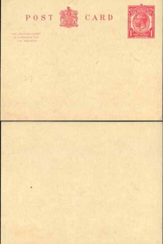 CP76 KGV 1d + 1d Carmine Inland Reply Card Format CF13 Stamp L14 Mint
