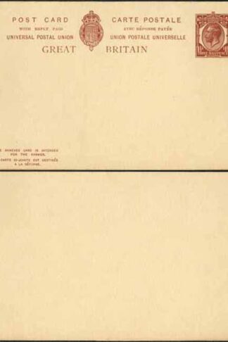 CP93 KGV 1 1/2d + 1 1/2d Brown Foreign Reply Card Format CF16 Stamp L15 Mint