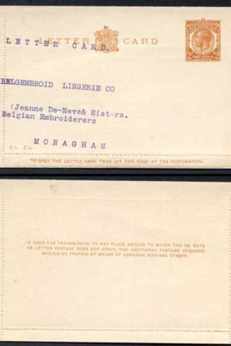 LCP9 KGV 2d Orange Letter Card Format LF2a Stamp L16 Mint Addressed