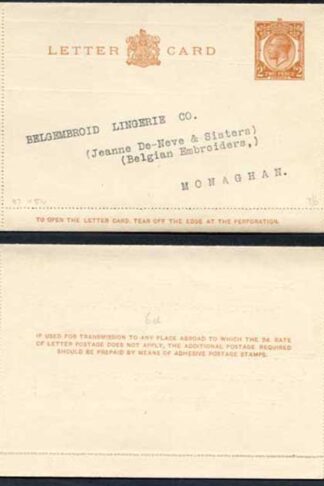 LCP9 KGV 2d Orange Letter Card Format LF2a Stamp L16 Mint Addressed