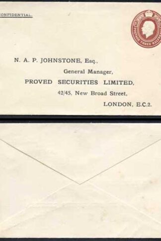 ES44 KGV 1 1/2d Brown Envelope Stamp 31 Mint Pre Addressed Proved Securities Ltd