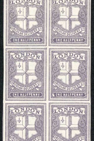 CD27 1/2d Deep Dull Purple London Circular Delivery Block 6 Mint No Gum