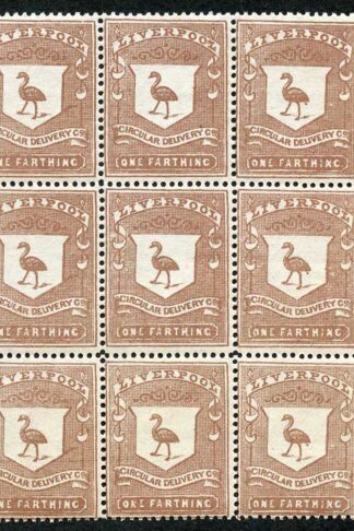 CD23 1/4d Brown Liverpool Circular Delivery Block 9 Unmounted Mint