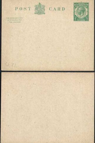 CP71 KGV 1/2d Green Inland Reply Card Format CF13 Stamp L13 Mint